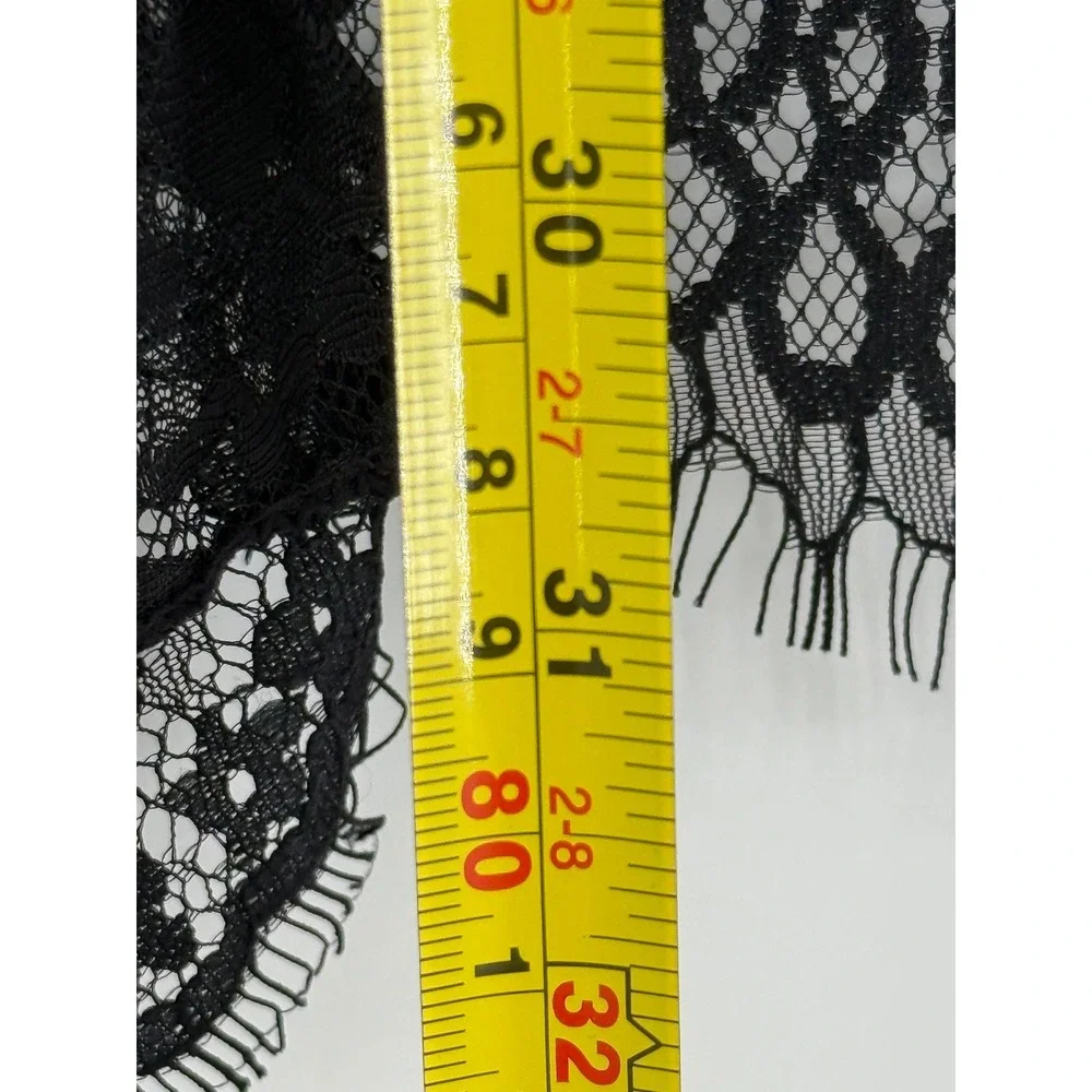 Avidlove Womens Black Floral Lace Sheer Kimono Robe Cover Up Eyelash Trim Sz M - Picture 3 of 9